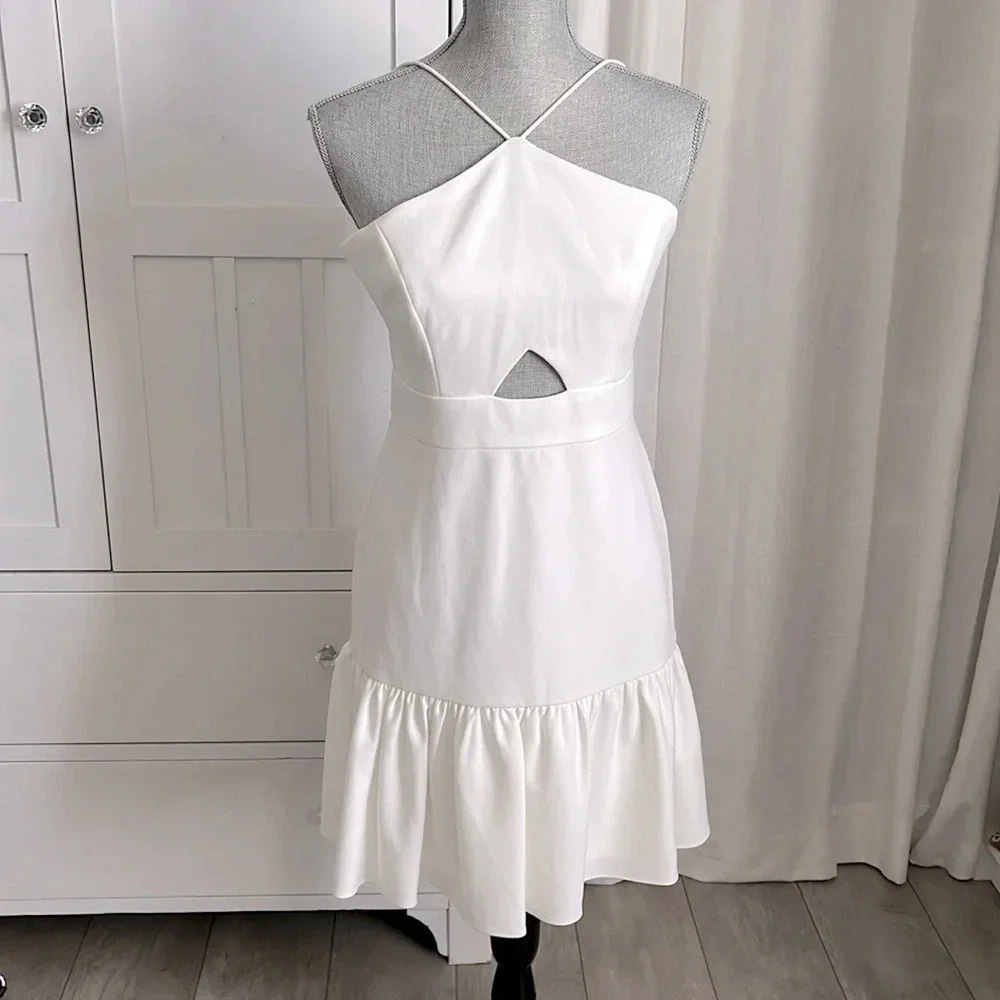 MWOT AIDAN MATTOX White Ruffle Cutout Dress, Size 8